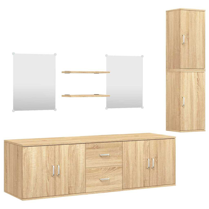 Set de mobilier de baie cu 7 piese, lemn prelucrat din stejar