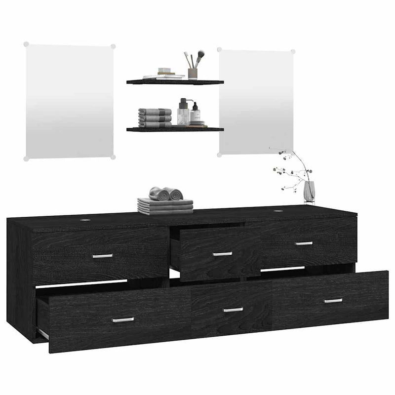 Set mobilier de baie, 5 piese, negru, lemn prelucrat