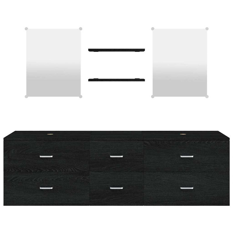 Set mobilier de baie, 5 piese, negru, lemn prelucrat