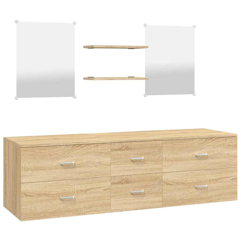 Set de mobilier de baie cu 5 piese, lemn prelucrat din stejar