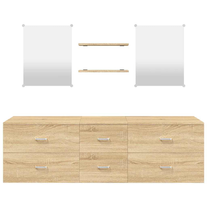 Set de mobilier de baie cu 5 piese, lemn prelucrat din stejar