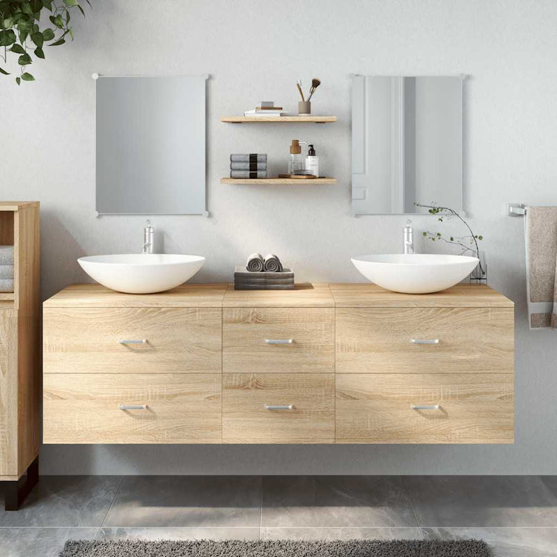 Set de mobilier de baie cu 5 piese, lemn prelucrat din stejar