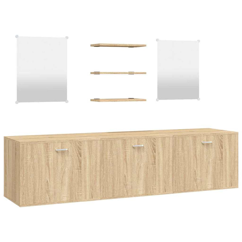 Set mobilier de baie cu 6 piese, lemn prelucrat din stejar