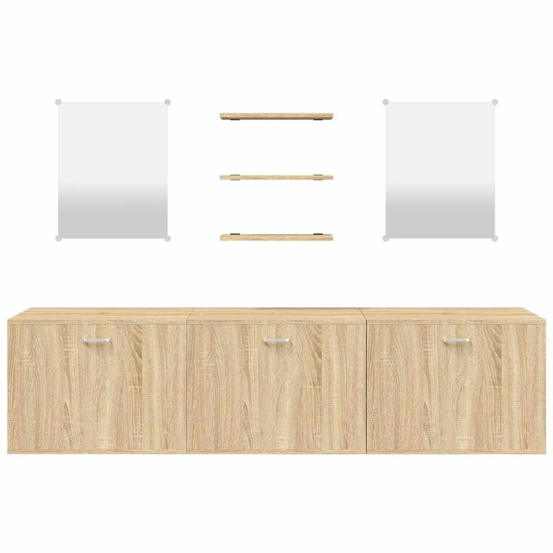 Set mobilier de baie cu 6 piese, lemn prelucrat din stejar