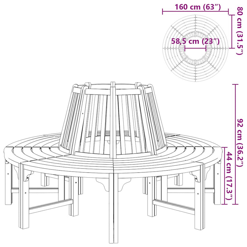 Bancă de copac, Ø 160 cm, lemn