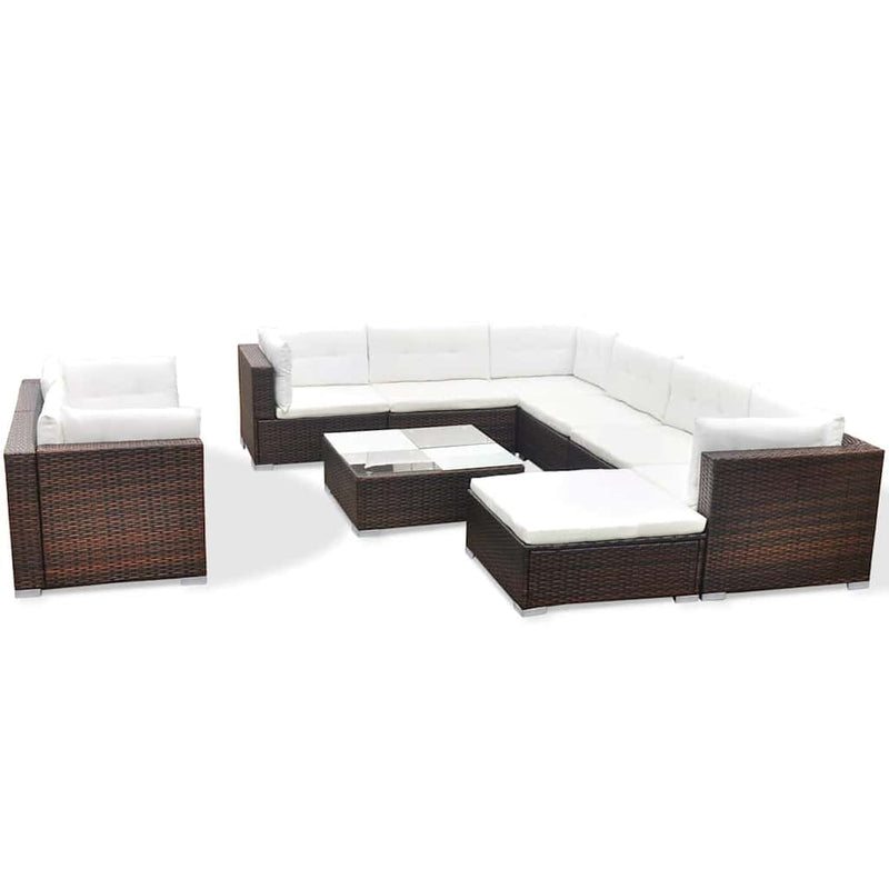 Set mobilier de grădină cu perne, 10 piese, maro, poliratan