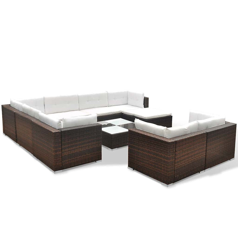 Set mobilier de grădină cu perne, 10 piese, maro, poliratan
