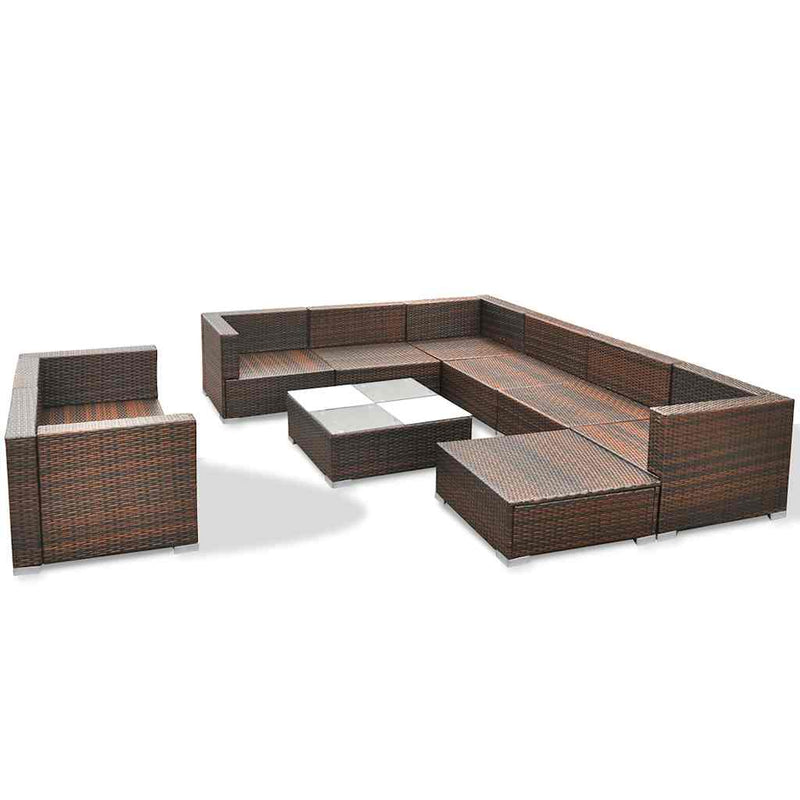 Set mobilier de grădină cu perne, 10 piese, maro, poliratan