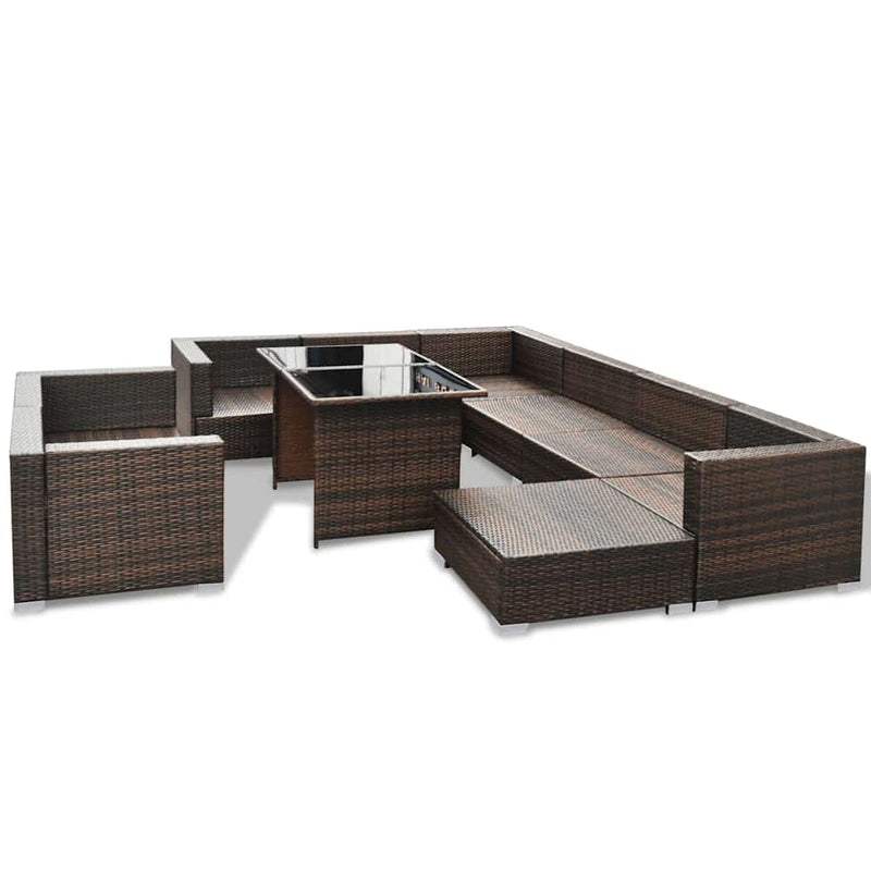 Set mobilier de grădină cu perne, 10 piese, maro, poliratan