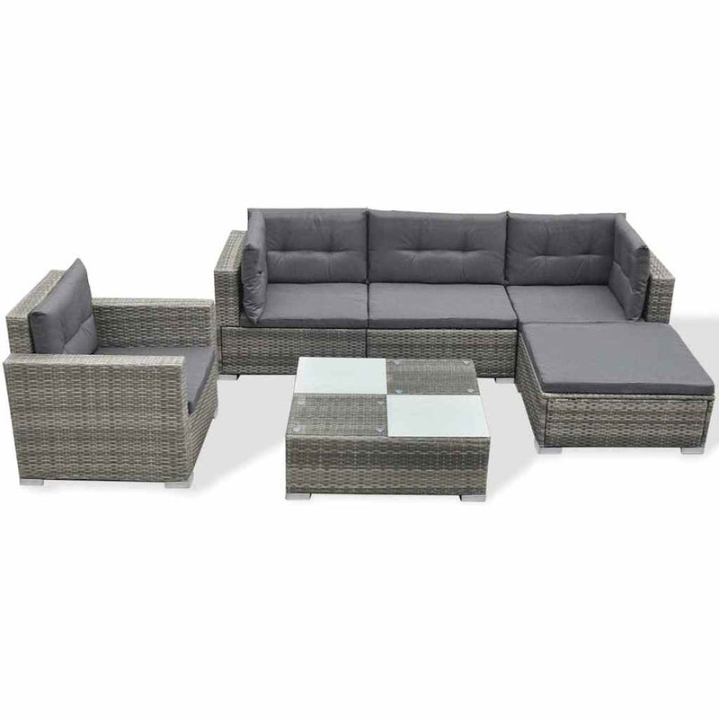 Set mobilier de grădină cu perne, 6 piese, gri, poliratan