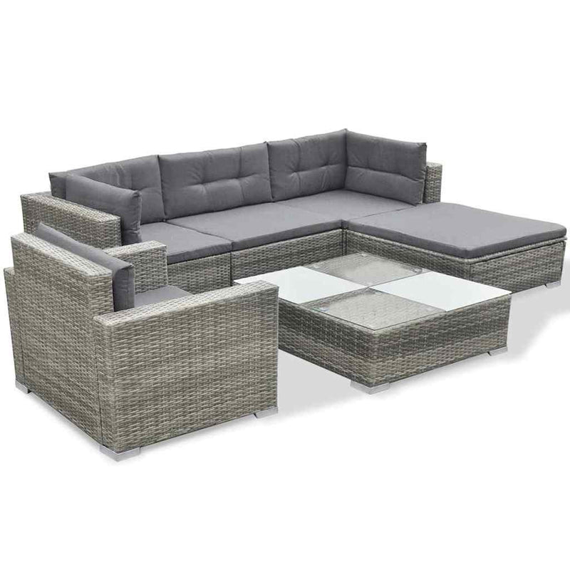 Set mobilier de grădină cu perne, 6 piese, gri, poliratan