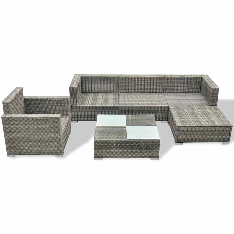 Set mobilier de grădină cu perne, 6 piese, gri, poliratan
