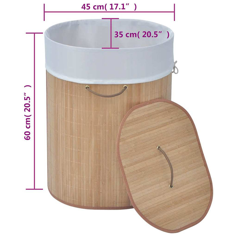 Coș de rufe oval din bambus, natural