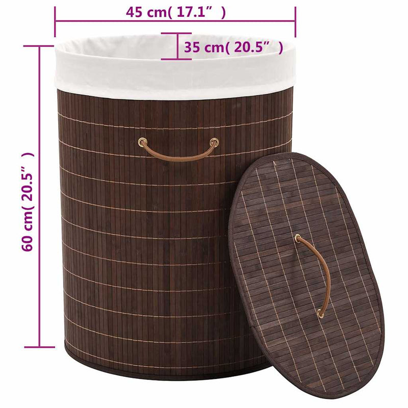 Coș de rufe din bambus, oval, maro închis