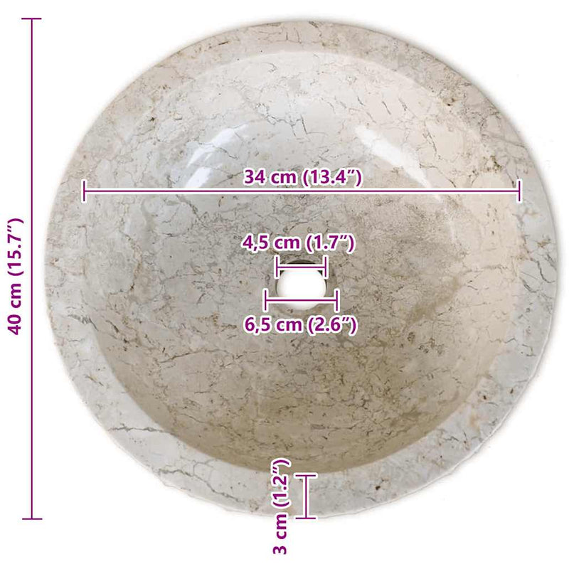 Chiuvetă, crem, 40 cm, marmură