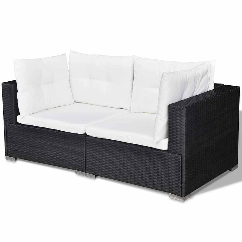 Set mobilier de grădină cu perne, 5 piese, negru, poliratan