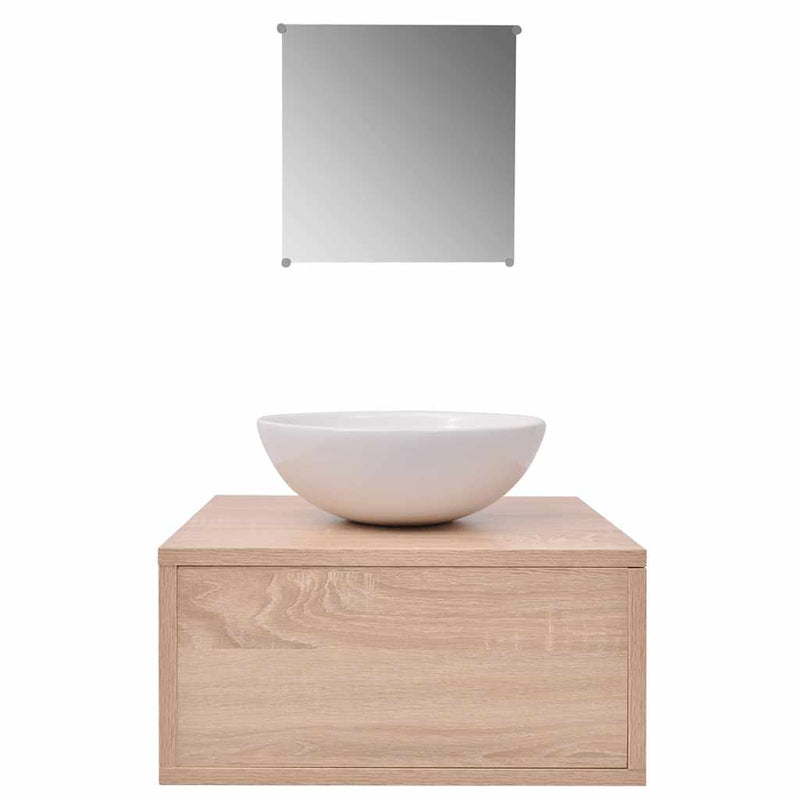 Set mobilier baie, 3 piese, bej, cu chiuvetă