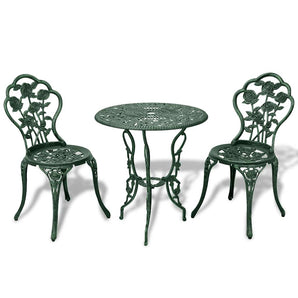 Set mobilier de bistro, 3 piese, verde, aluminiu turnat