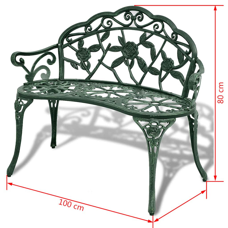 Bancă de grădină, verde, 100 cm, aluminiu turnat