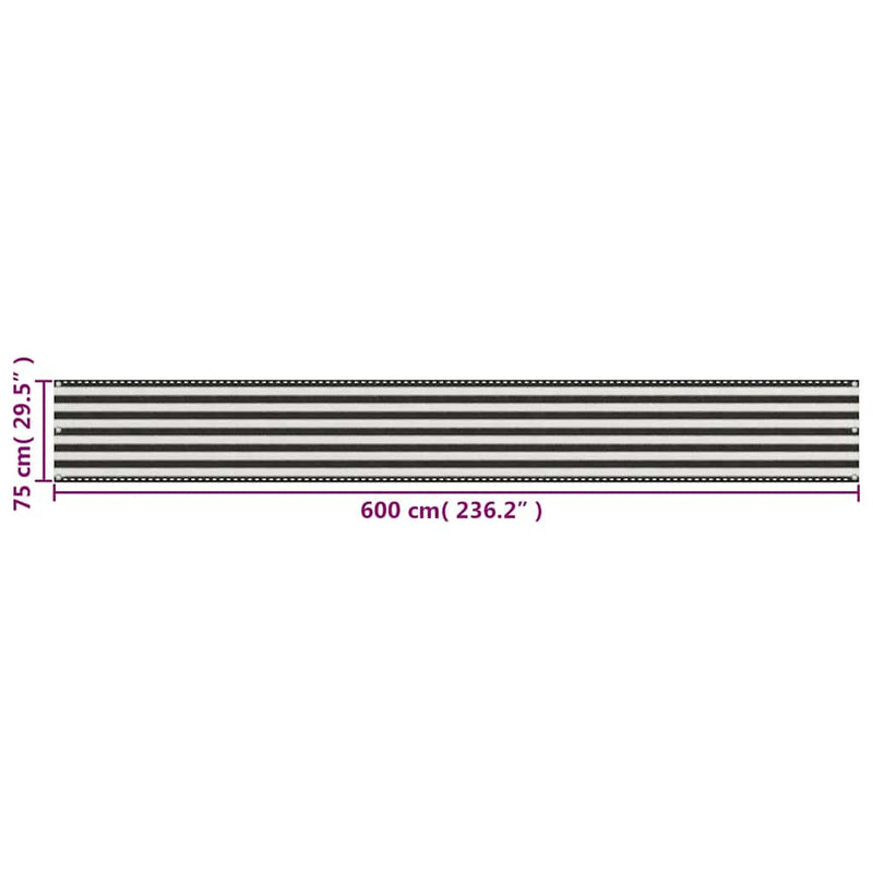 Prelată pentru balcon din HDPE, 75 x 600 cm, antracit și alb