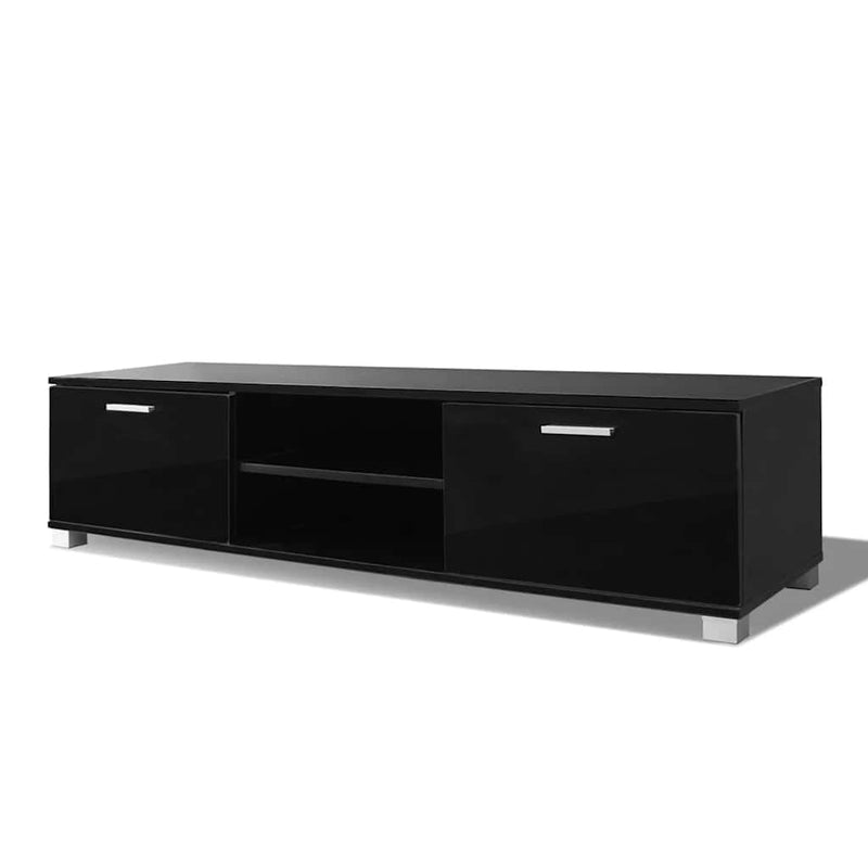 Comodă TV, negru extralucios, 140 x 40,3 x 34,7 cm