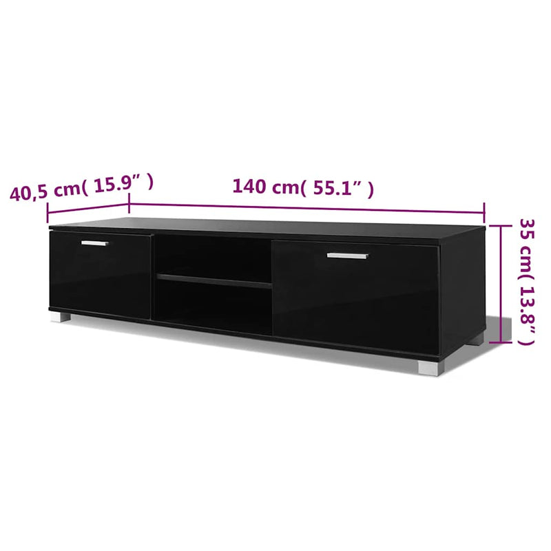 Comodă TV, negru extralucios, 140 x 40,3 x 34,7 cm