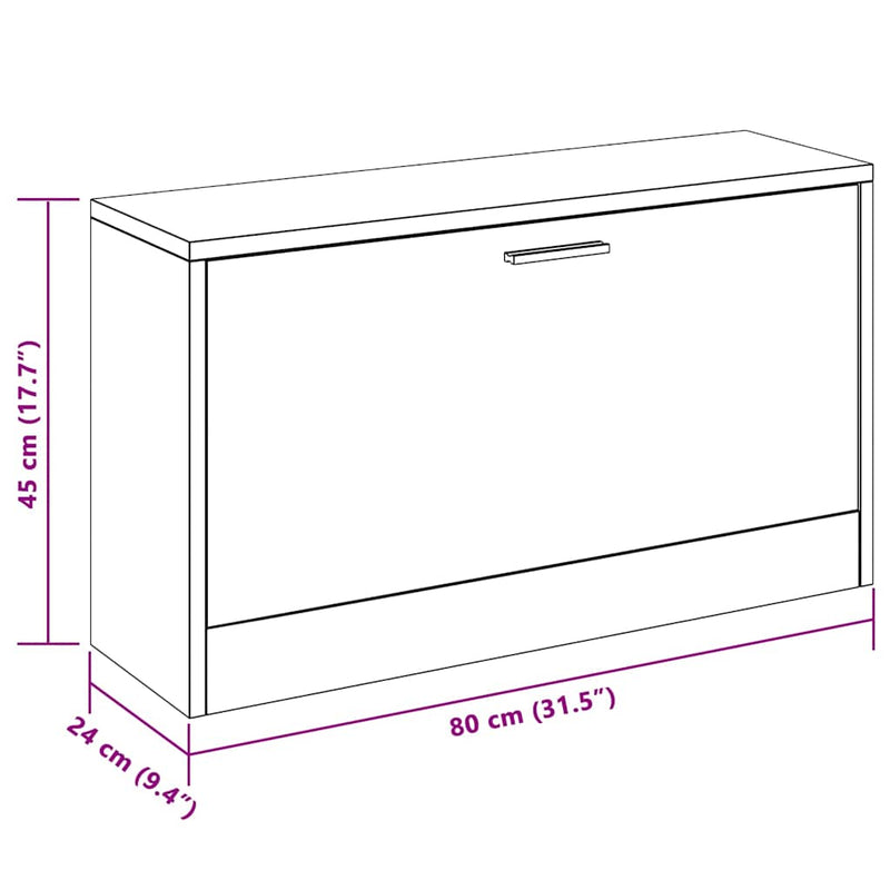 Banchetă de stocare pentru pantofi, 80x24x45 cm, alb