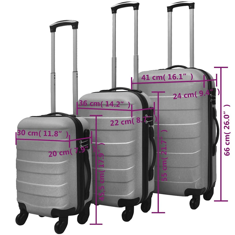 Set valize rigide, argintiu, 3 buc., 45,5/55/66 cm