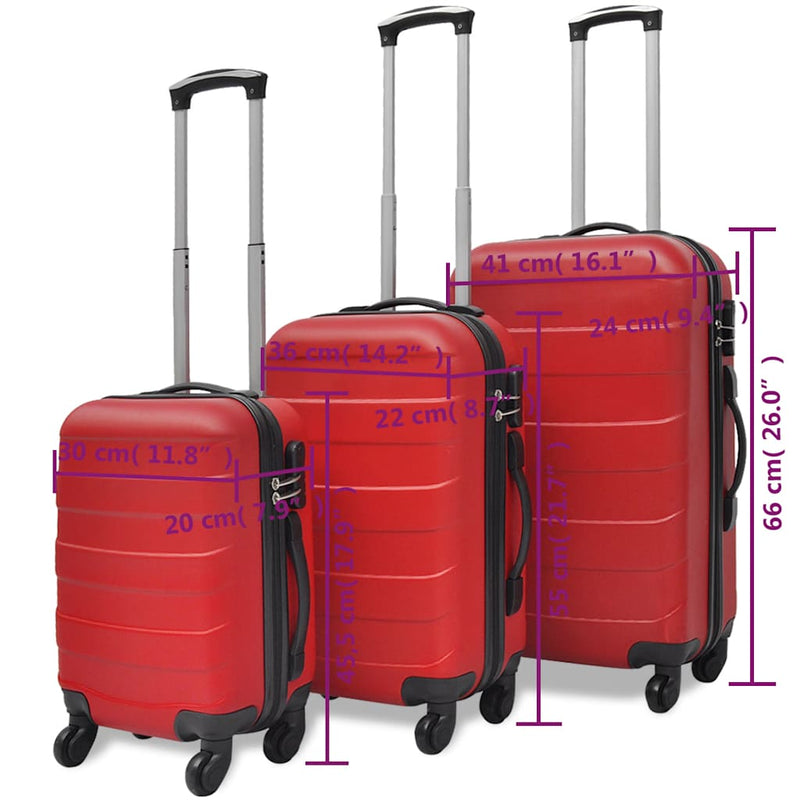 Set valize rigide, roșu, 3 buc., 45,5/55/66 cm