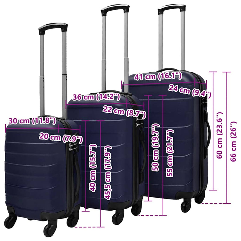 Set valize rigide, albastru, 3 buc., 45,5/55/66 cm