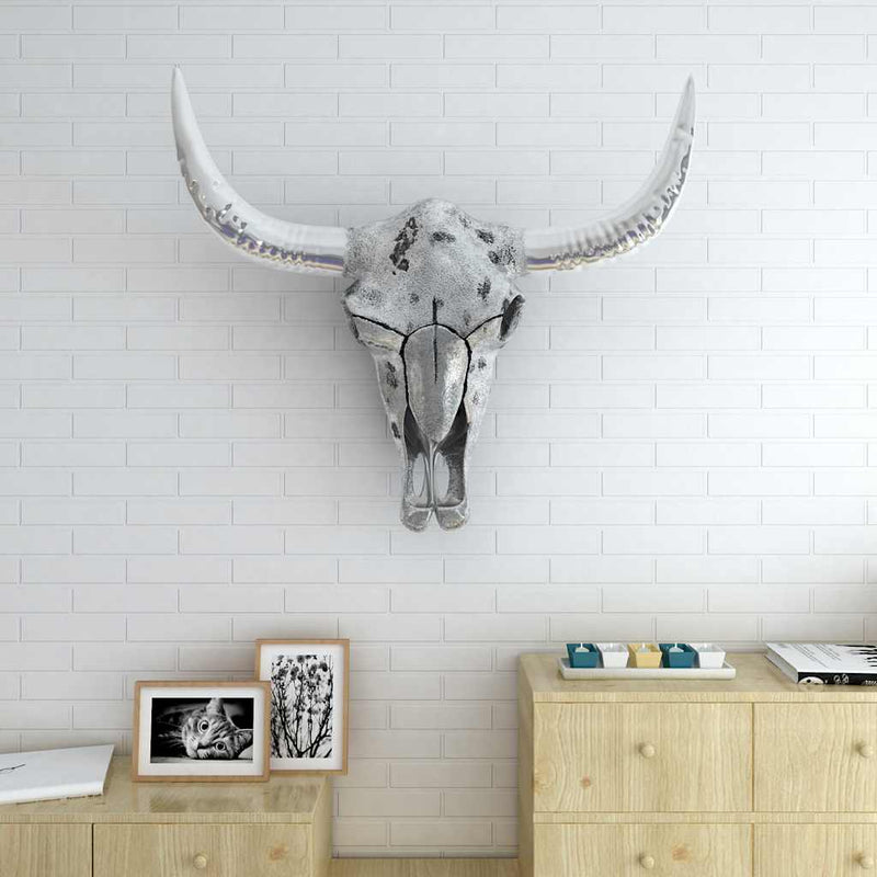 Decorațiune de perete tip craniu, aluminiu, argintiu