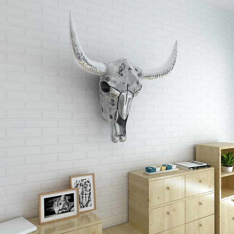 Decorațiune de perete tip craniu, aluminiu, argintiu