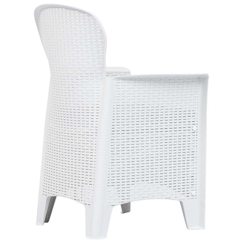 Scaune de grădină cu perne, 2 buc., alb, plastic, aspect ratan