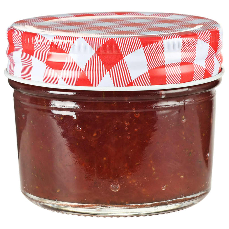 Borcane de sticlă pentru gem capace alb și roșu, 96 buc, 110 ml