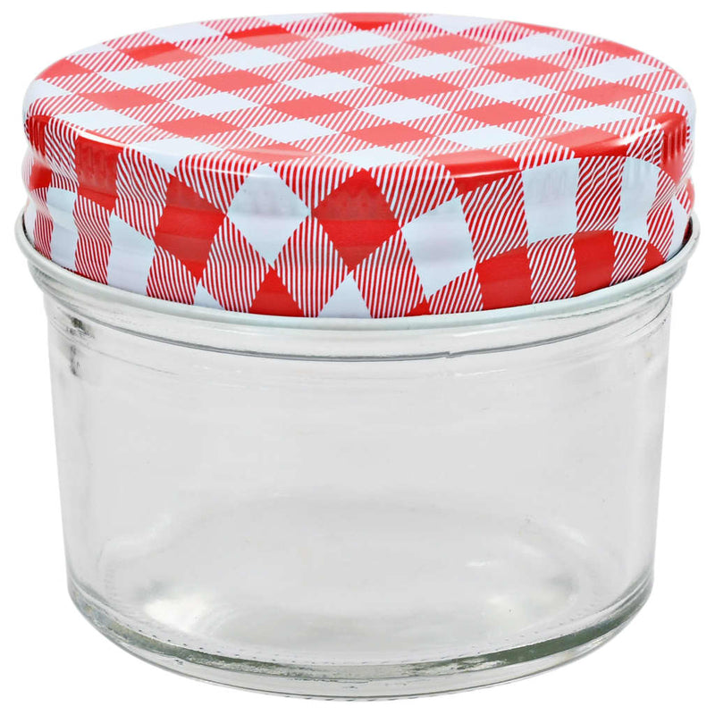 Borcane de sticlă pentru gem capace alb și roșu, 96 buc, 110 ml