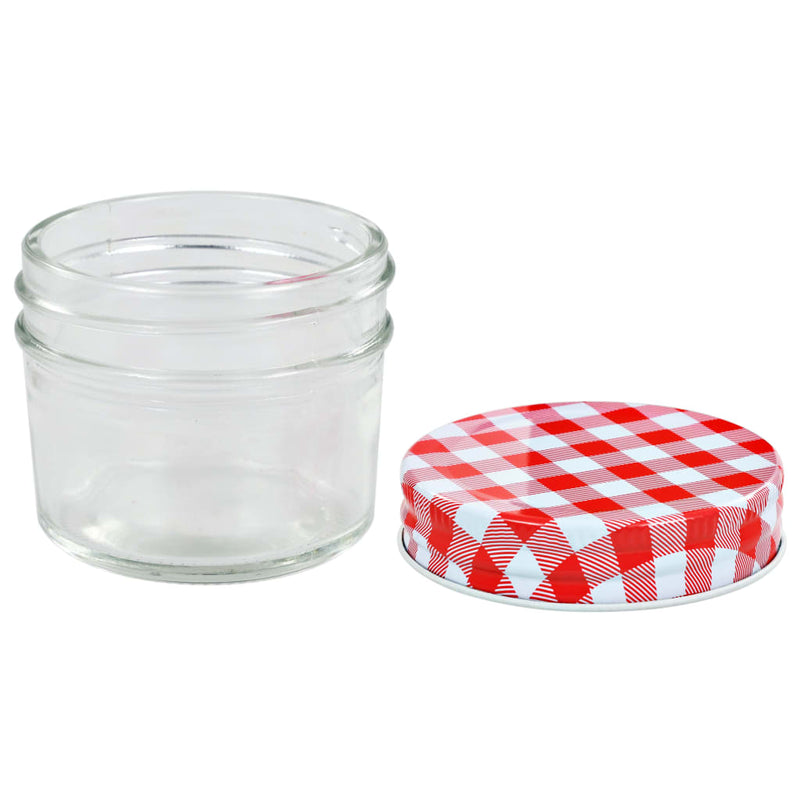 Borcane de sticlă pentru gem capace alb și roșu, 96 buc, 110 ml