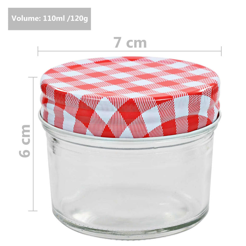 Borcane de sticlă pentru gem capace alb și roșu, 96 buc, 110 ml