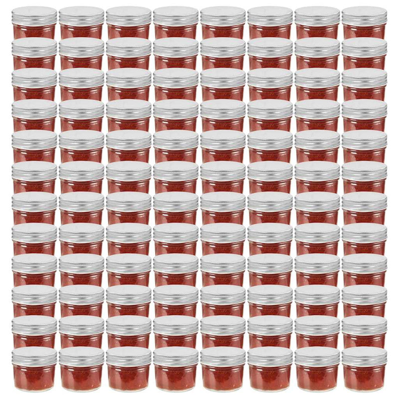 Borcane din sticlă pentru gem, capace argintii, 96 buc, 110 ml