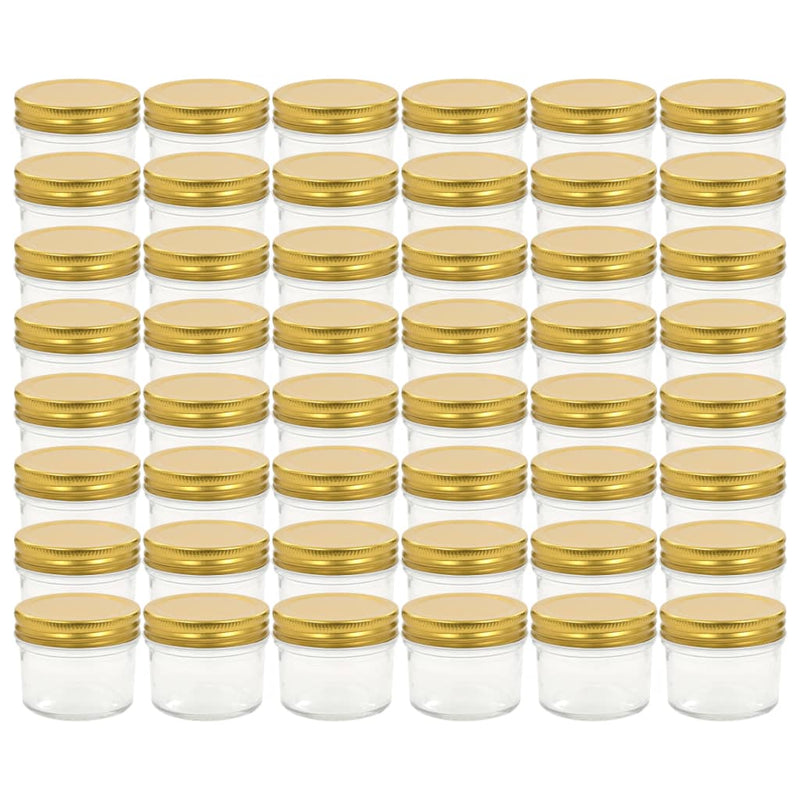 Borcane din sticlă pentru gem, capace aurii, 48 buc, 110 ml