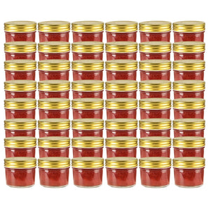 Borcane din sticlă pentru gem, capace aurii, 48 buc, 110 ml