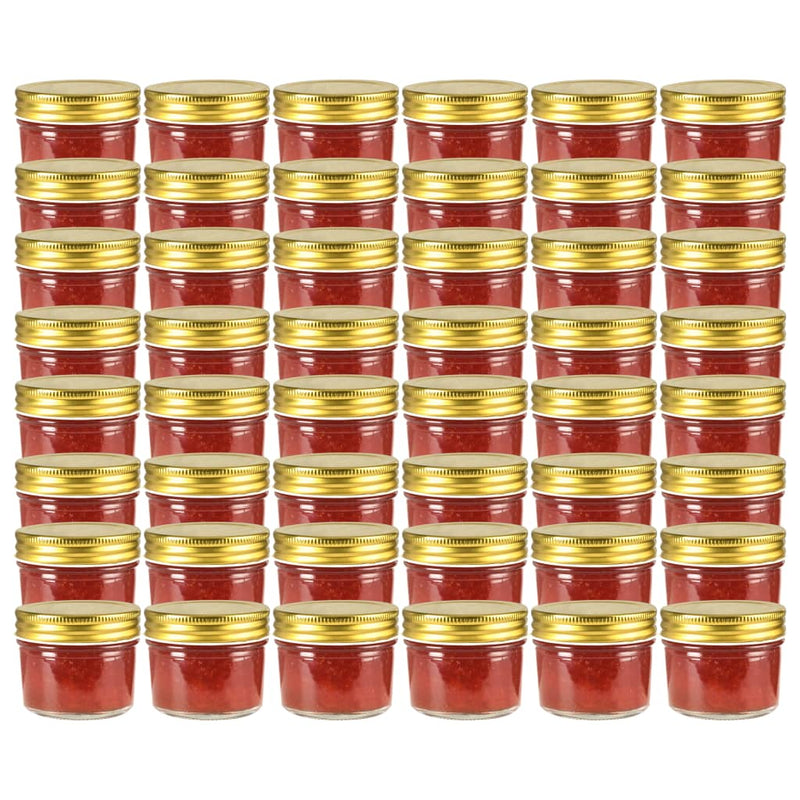 Borcane din sticlă pentru gem, capace aurii, 48 buc, 110 ml