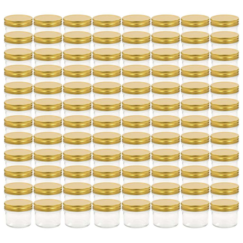 Borcane din sticlă pentru gem, capace aurii, 96 buc, 110 ml