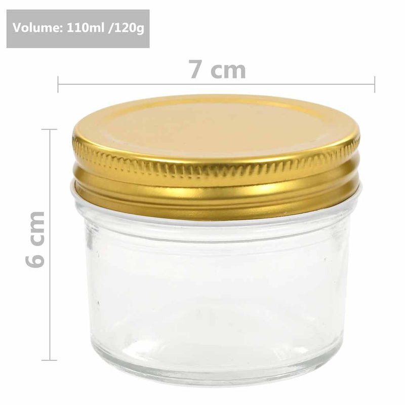 Borcane din sticlă pentru gem, capace aurii, 96 buc, 110 ml