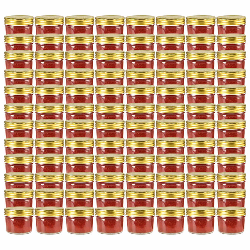 Borcane din sticlă pentru gem, capace aurii, 96 buc, 110 ml