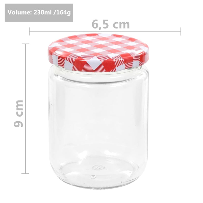 Borcane de sticlă pentru gem capac alb și roșu, 48 buc, 230 ml