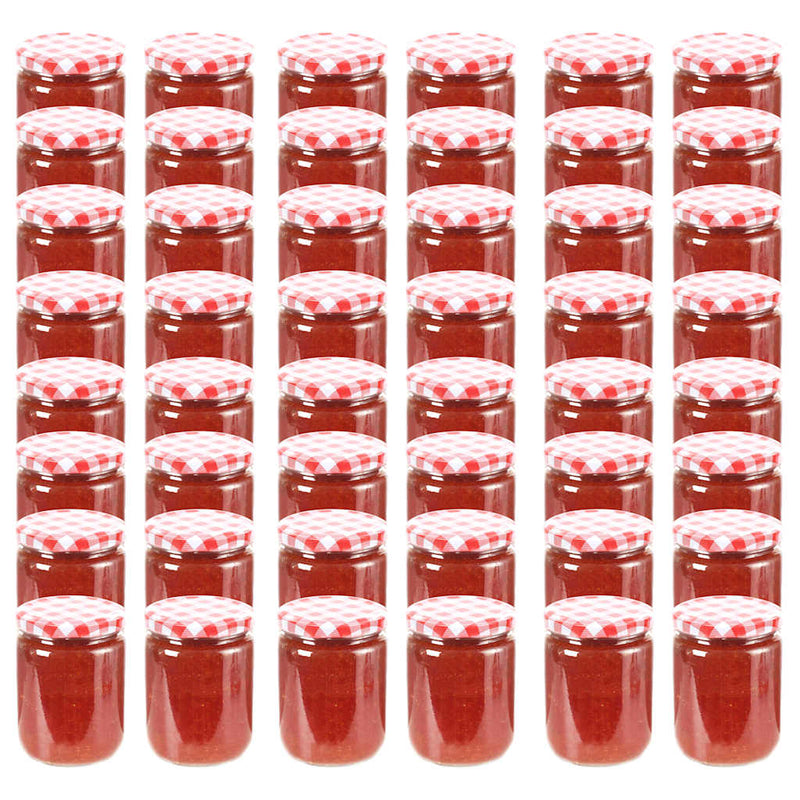 Borcane de sticlă pentru gem capac alb și roșu, 48 buc, 230 ml