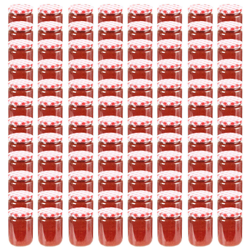 Borcane de sticlă pentru gem capace alb & roșu 96 buc. 230 ml