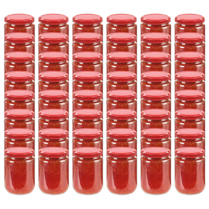 Borcane din sticlă pentru gem, capac roșu, 48 buc., 230 ml