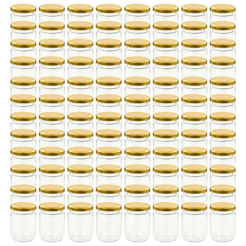 Borcane din sticlă pentru gem, capace aurii, 96 buc., 230 ml