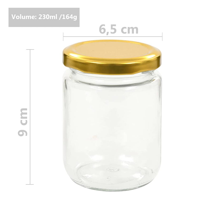 Borcane din sticlă pentru gem, capace aurii, 96 buc., 230 ml